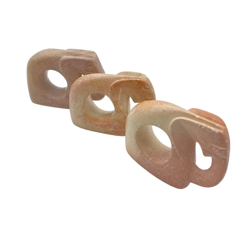Kenyan Soapstone hand carved Elephant napkin rings set of four tableware dinnerw